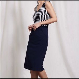 Boden Navy and White Stripped Dress with Pockets